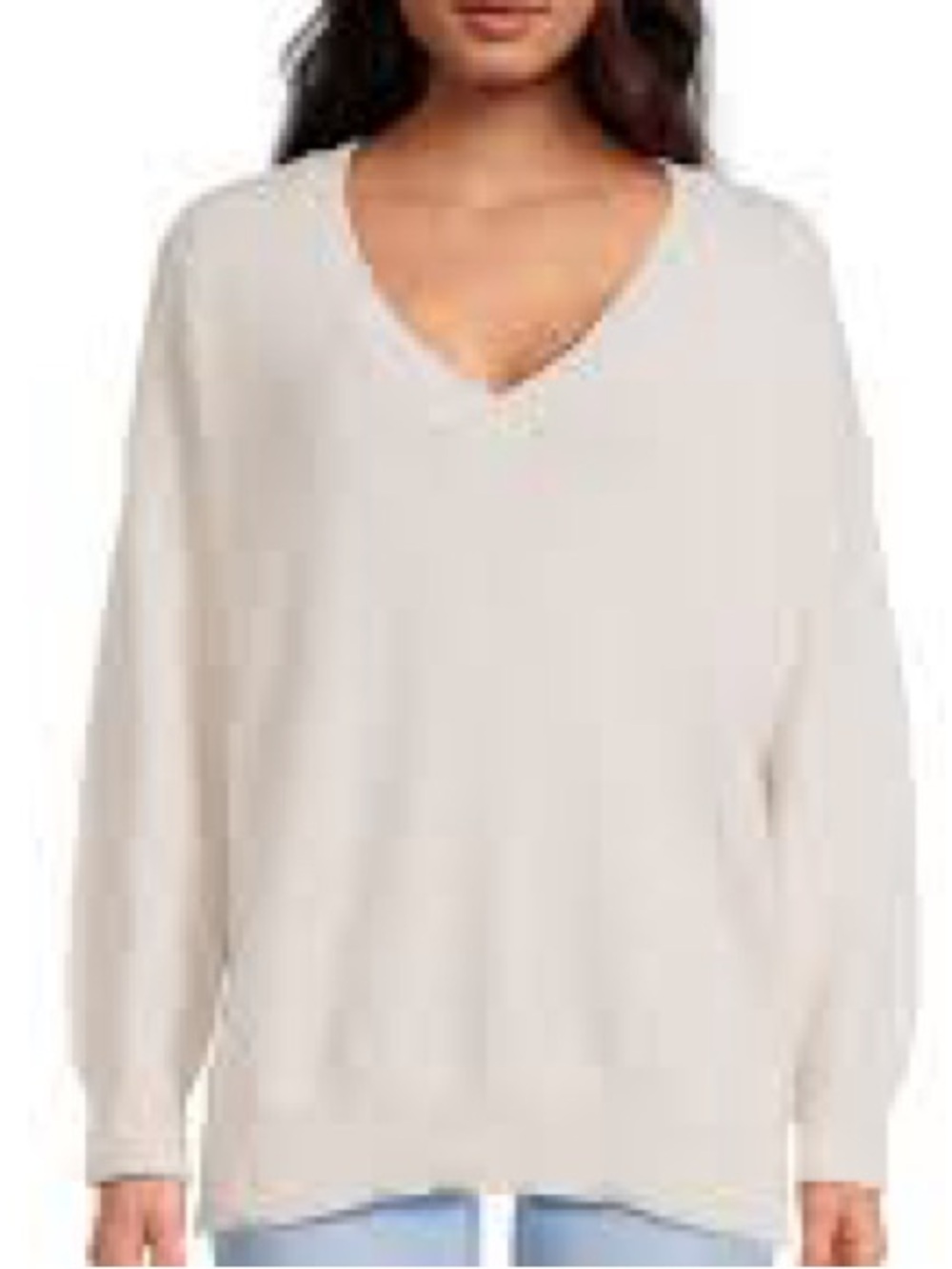 Classic White V-Neck Women's Sweater - Relaxed Knit